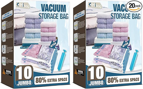 10 Jumbo Vacuum Storage Bags for Bedding, Vacuum Seal Bags for Clothing by HIBAG