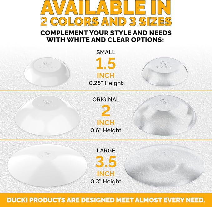Ducki Door Wall Bumper Protector - Self Adhesive Stopping Shield Prevents Damage & Noise for Knob Handle, Refrigerators, Furniture Home or Office, Shock Absorbing, Discreet, Reusable - 2 Pack Clear