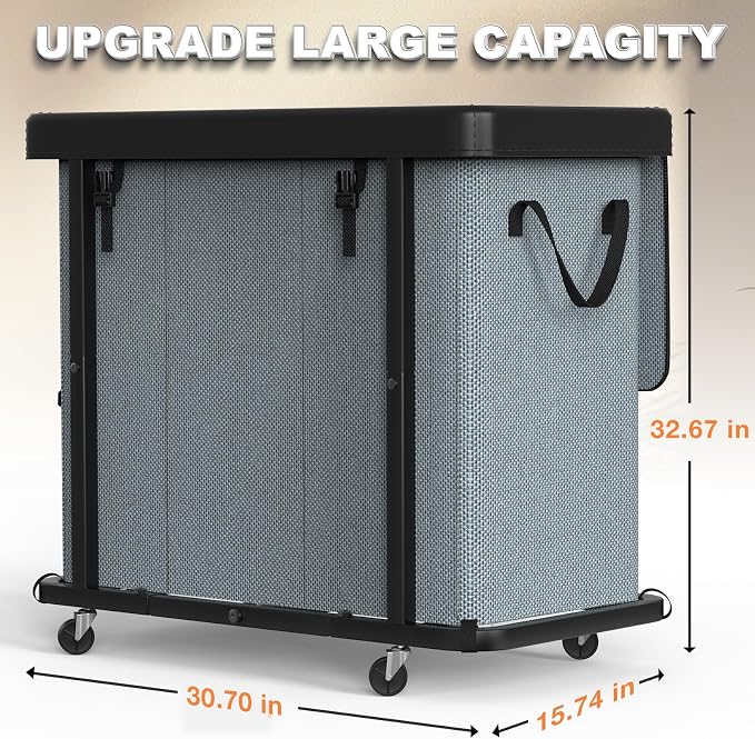Laundry Basket with Wheels, 230L Laundry Sorter 3 Section - Image 6