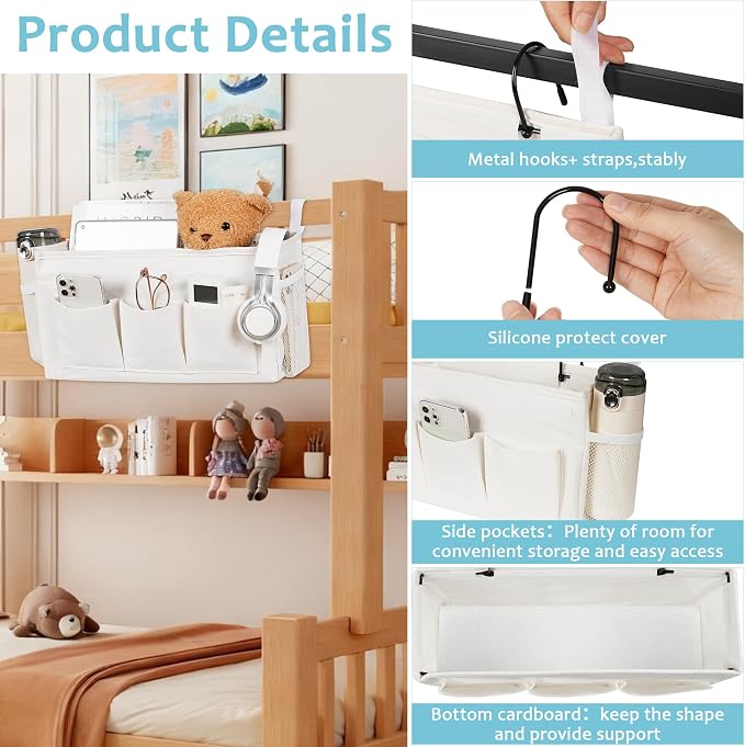 Bedside Caddy, Bedside Storage Bag Hanging Organizer - Image 3