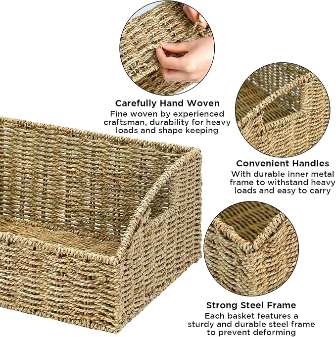Pantry Baskets Organization, Wicker Storage Basket Green - Image 3