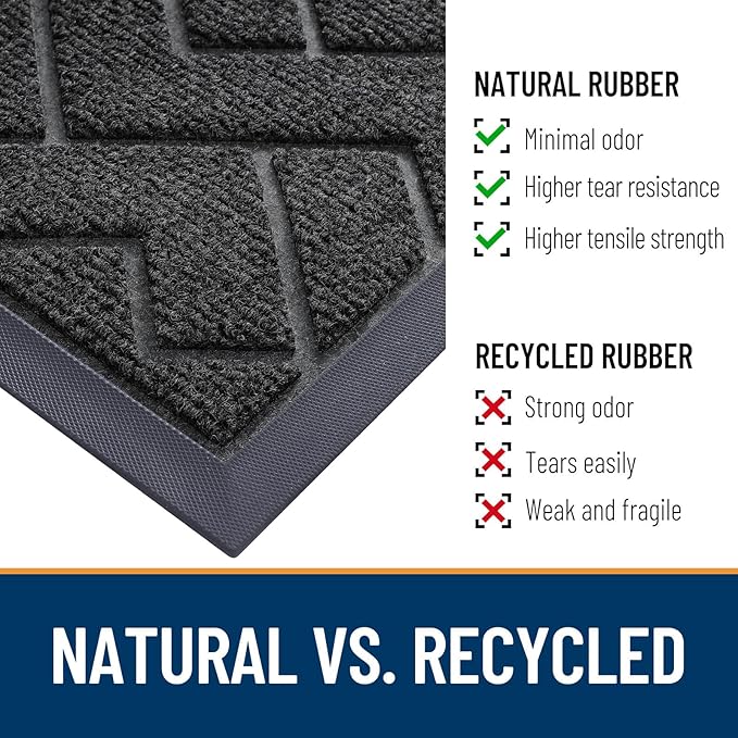 OLANLY Front Door Mat Indoor Outdoor Entrance, Waterproof All-Season, All-Weather Doormat, Sturdy Natural Rubber, Low Profile, Easy Clean Patio Porch Entryway Mat, Herringbone Brick (Black, 47x32)