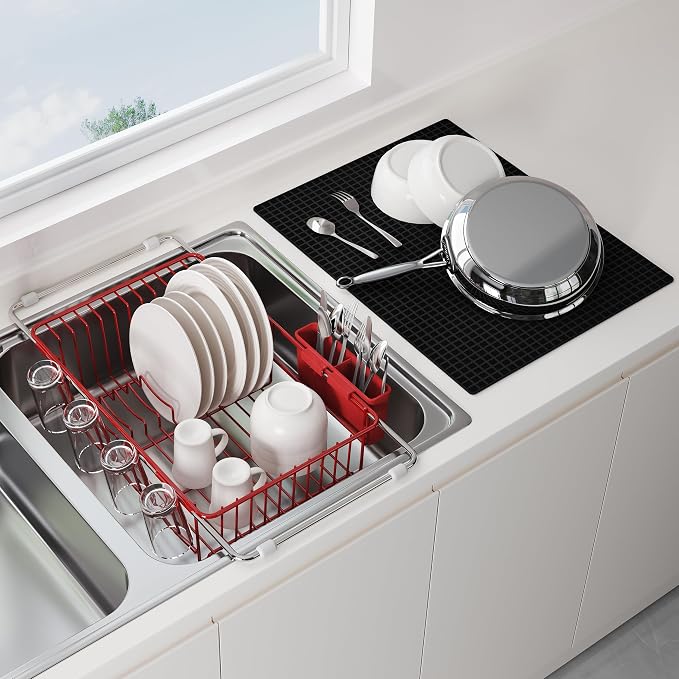 JASIWAY Red Dish Drying Rack in Sink by JASIWAY