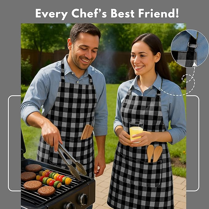 Native Fab Kitchen Apron 2 Pack - 100% Cotton Adjustable, Durable Apron with Pockets, Perfect for Cooking, Baking, Grilling