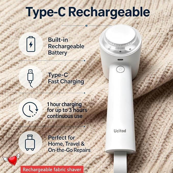 Ucitod2 in 1 Lint Remover Shaver and Lint Roller, Rechargeable Fabric Shaver | - Image 4