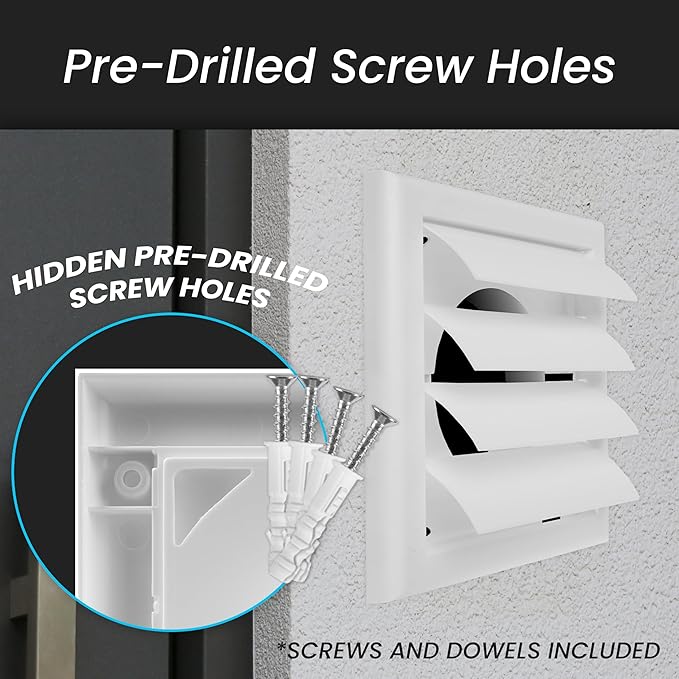 Repa Market 4 Inch Vent Cover - White Plastic Shutter Wall Vent Cover - Louvered Vent Cover for Outdoor - Hood Vent, Exhaust Vent for Bathroom, Kitchen, House HVAC Air Duct Vent Cover Outside