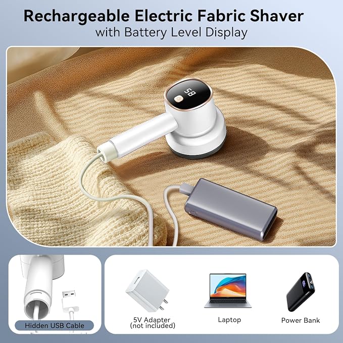 Rechargeable Fabric Shaver, 6-Leaf Blades, LED Display, 3 Speeds | Portable - Image 5