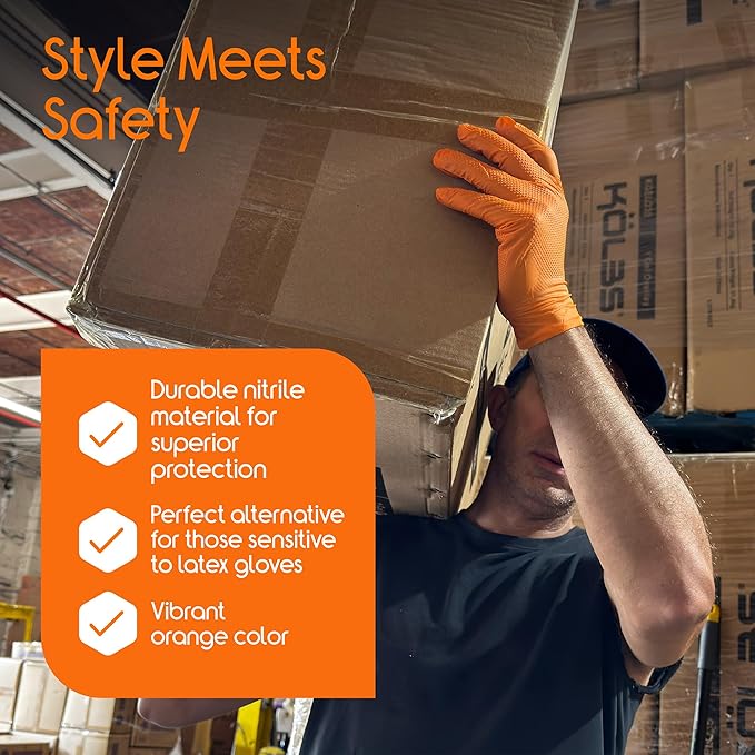 Inspire Heavy Duty Orange Nitrile Gloves | ULTRA 8 Mil Diamond Textured Grip | - Image 2