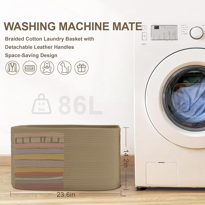 86L Large Woven Laundry Basket Hamper - Image 8