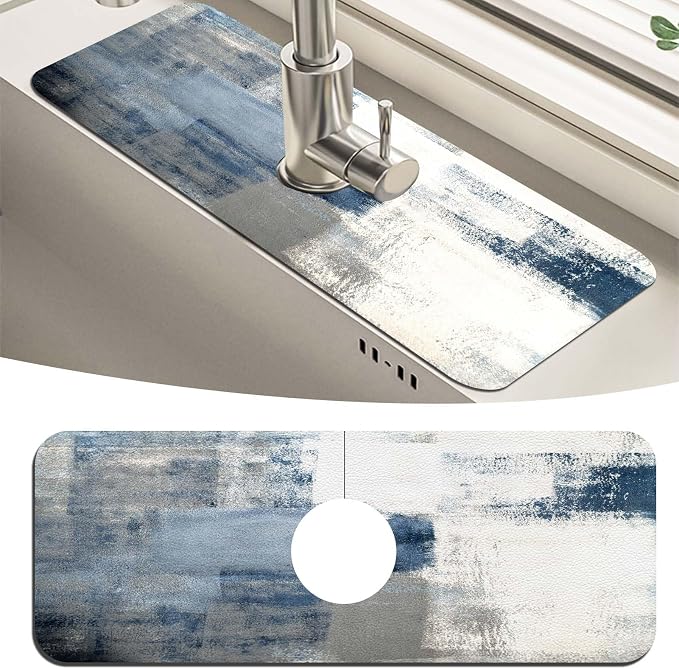 MCALK Blue Kitchen Sink Faucet Mat Splash Guard, Absorbent Quick-Dry Kitchen by MCALK