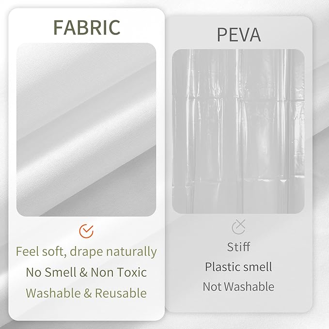 ALYVIA SPRING 72x76 Long Waterproof Fabric Shower Curtain or Liner White - Image 4