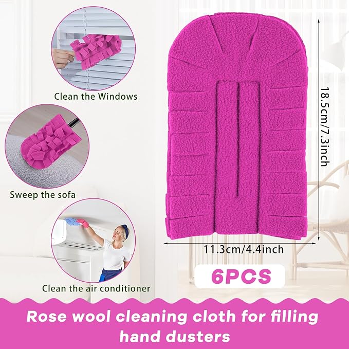 Zubebe 6 Pcs Reusable Duster Refills Fleece, Peach Red | Soft Polyester Fiber - Image 2