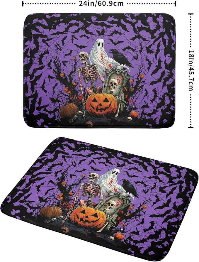 Giwawa Halloween Pumpkin Dish Drying Mat 18x24 inch Spooky Ghost Bat Dish Rack - Image 2