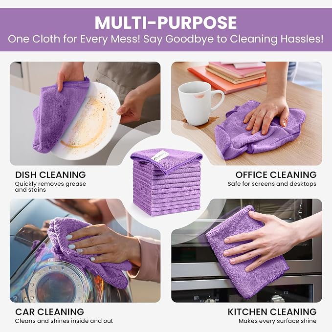 SIFANGKE Microfiber Cleaning Cloth, 12 Pack Purple Cleaning Rags - Image 5