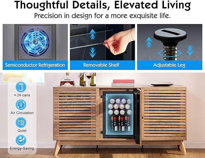 60" Farmhouse Coffee Bar Cabinet with Beverage Fridge (Included), Wine Bar Cabinet with Drawer Storage, Mini Fridge Cabinet, Sideboard Cabinet for Dining Room, Living Room-White