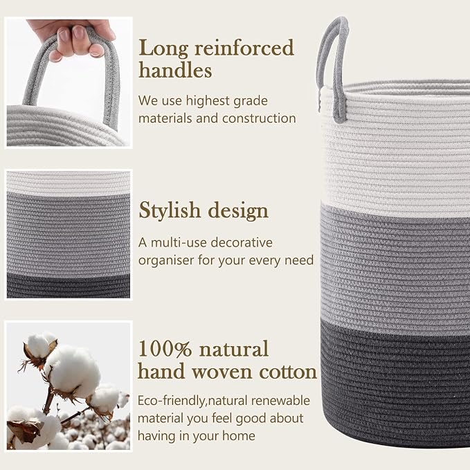 YOUDENOVA Cotton Rope Laundry Hamper Basket, 58L Blanket Basket - Image 5