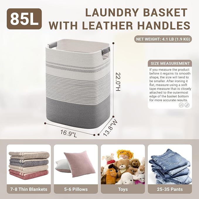 85L Tall Woven Laundry Basket Hamper - Image 2