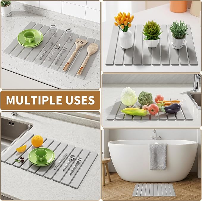 Foldable Stone Dish Drying Mat, 23.6"x15.3" Quick Dry Kitchen Board | Made of - Image 7