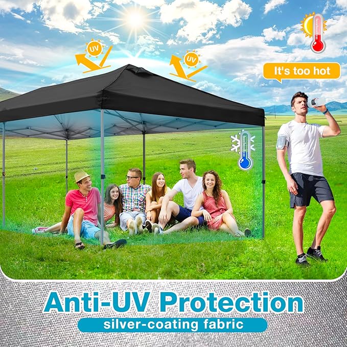 10x20 Canopy Replacement Top Cover with Air Vents for ez up Pop up Canopy Gazebo Tent, with Adjustable Strap, Waterproof & Anti-UV for Outdoor Shade (Frame Not Included) (Black)