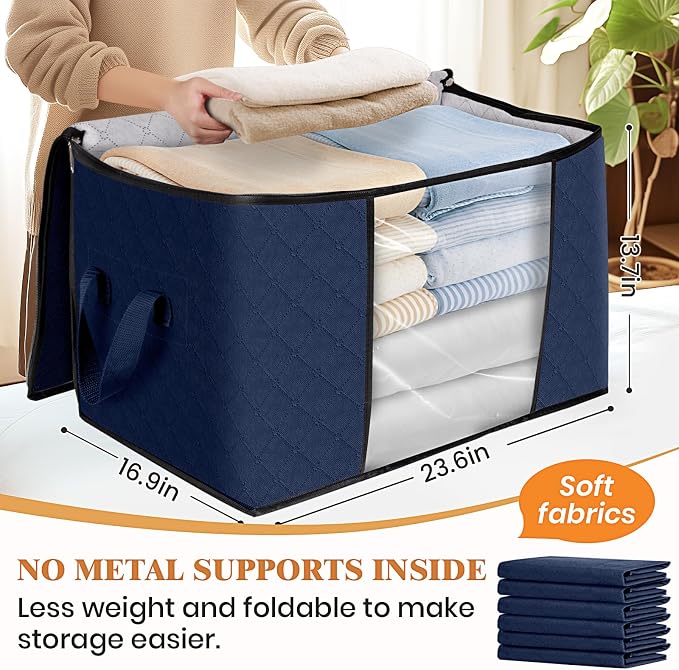 90L Clothes Storage, Foldable Thick Fabric Blanket Storage Bags | Foldable - Image 2
