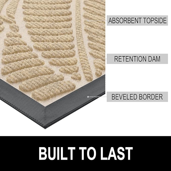 Colorxy Waterproof Doormat, Sturdy Natural Rubber Front Indoor Mat, Non Slip Low Profile Indoor Outdoor Door Mats, Stain and Fade Resistant Floor Mat, Easy Clean Patio Entrance Mat, 36''x24'', Beige