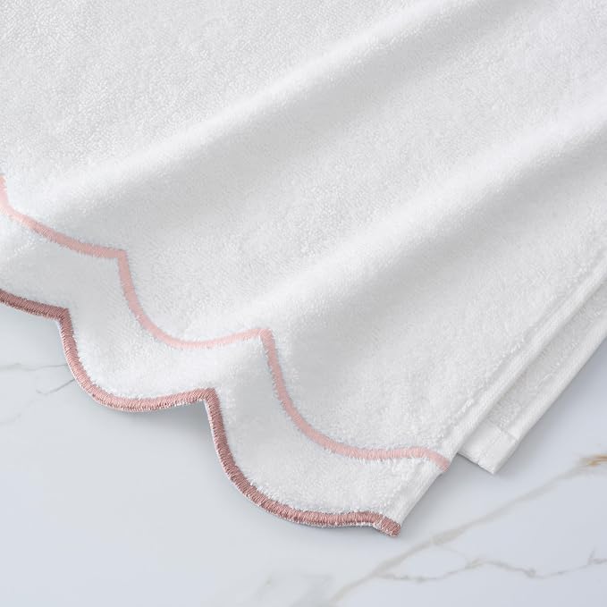 Peri Home 2 Piece Cotton Bath Towel Set, Embroidered, Blush Scallop - Image 9