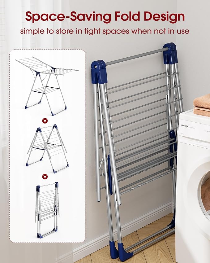Sakugi Clothes Drying Rack, 55.5" Adjustable Wings, Foldable Design | Laundry - Image 4