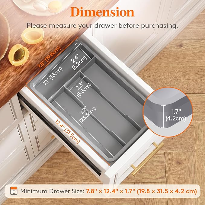 Lifewit Silverware Drawer Organizer Tray, Cutlery Storage - Image 2