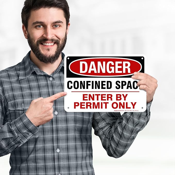 Danger Confined Space Enter By Permit Only Sign, 7x10 Inches, 55 mil thick HDPE (high density polyethylene), Made in USA by My Sign Center
