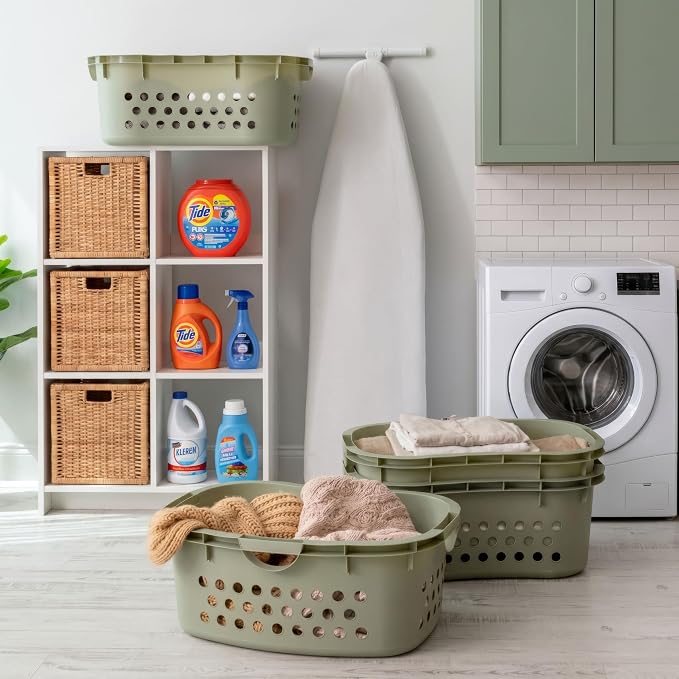 IRIS USA Laundry Basket, 51L Plastic Hip Hold Hamper, 4 Pack, Sage Green - Image 7