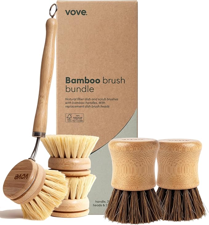Plastic-Free Dish Brush Bundle, Bamboo Dish Brush and Scrub Brush by Vove