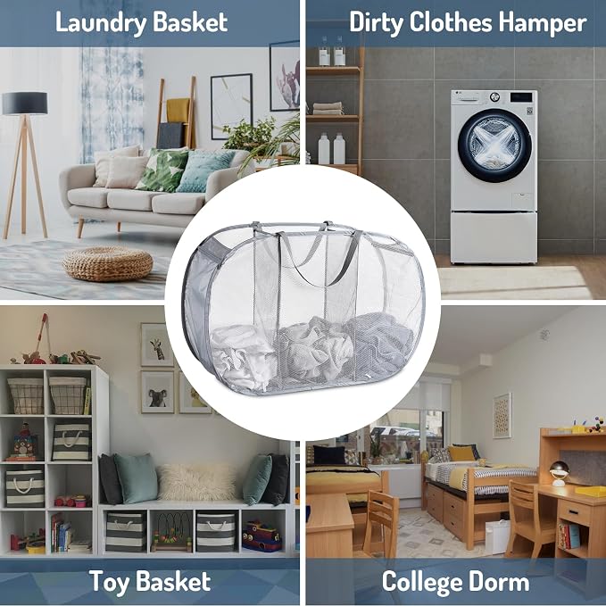 Seiritex Mesh Popup Laundry Hamper 3 Compartment Sortable Horizontal - Image 6