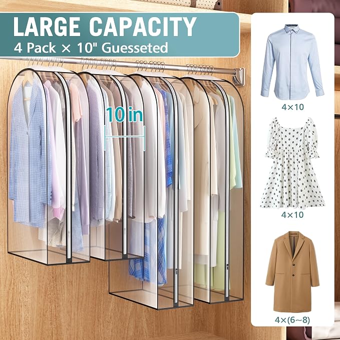 Liuoud Clear Garment Bags for Hanging Clothes 10” Gusseted, 4 Pack, 40”&50” | - Image 2
