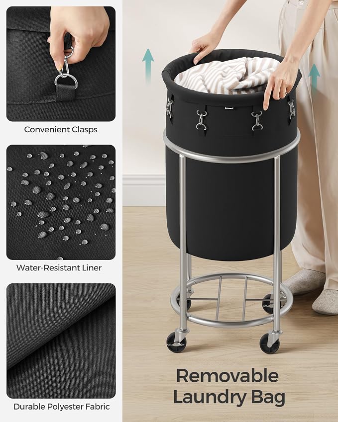 SONGMICS Laundry Basket with Wheels, 18.5 Gal., Steel Frame, Removable Bag - Image 5
