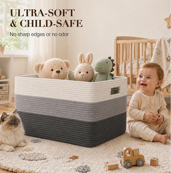 OIAHOMY Blanket Basket Laundry Basket Dog Toy Basket 75L Dark Grey - Image 4