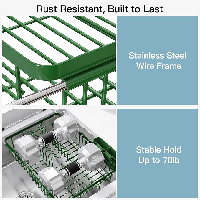 JASIWAY Green Dish Drying Rack Over the Sink - Image 5