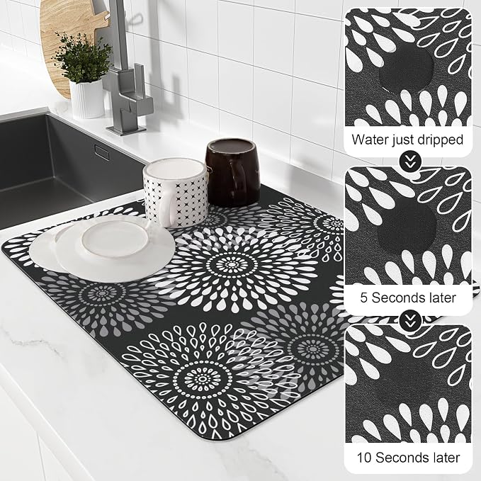 Dish Drying Mat Absorbent Kitchen Counter Mat Rubber Backing Draining Mat | - Image 4