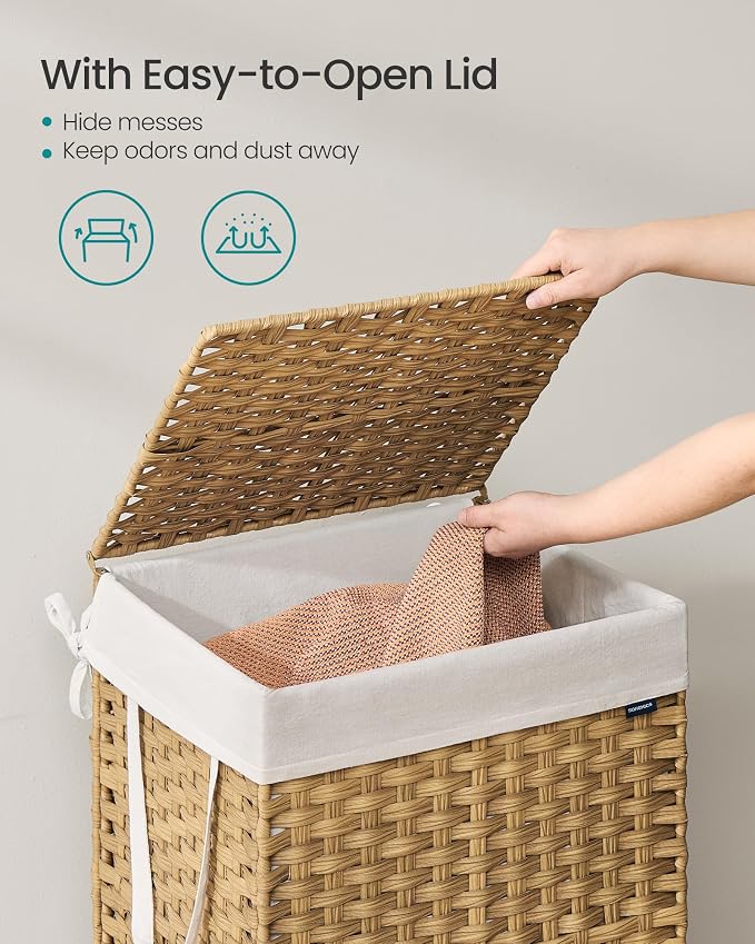 SONGMICS Laundry Hamper with Lid, 29 Gal Synthetic Rattan - Image 3