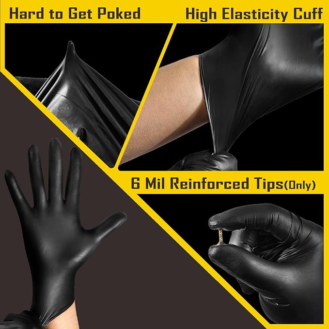 COOLJOB 5 Mil Black Disposable Nitrile Gloves - Image 2