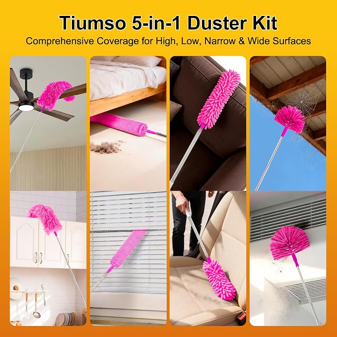 Tiumso 5-in-1 Duster with Extension Pole 100 inch Extendable Dusters - Image 7