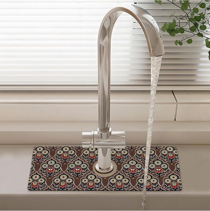 Patterned Sink Faucet Mat Kitchen Splash Guard Super Absorbent Drying Mat - Image 2