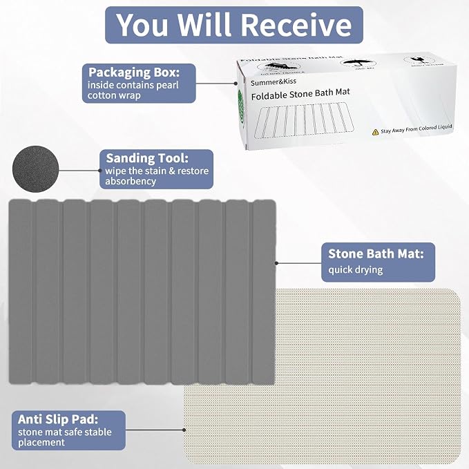Foldable Stone Bath Mat, Diatomaceous Earth Stone Drying Mats - Image 4