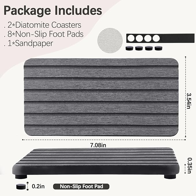 2 PCS Water Absorbent diatomite Coasters, 7.1" x 3.5" Water Absorbing Stone Tray for Sink, Stone Drying mat for Kitchen Counter, Stone soap Tray Used for Hand Soaps & toiletries & Plants