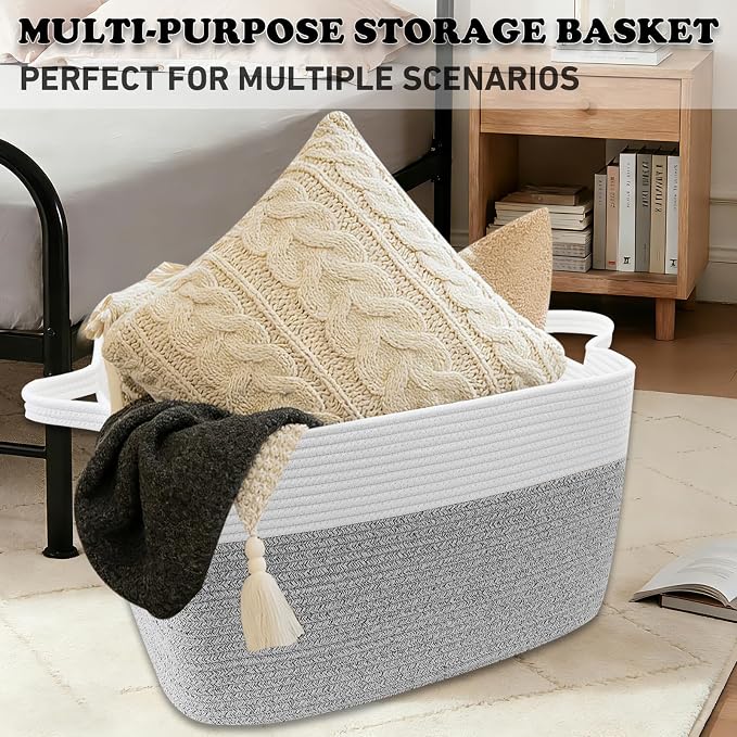 65L Laundry Basket with Handles, Woven Blanket Basket - Image 6