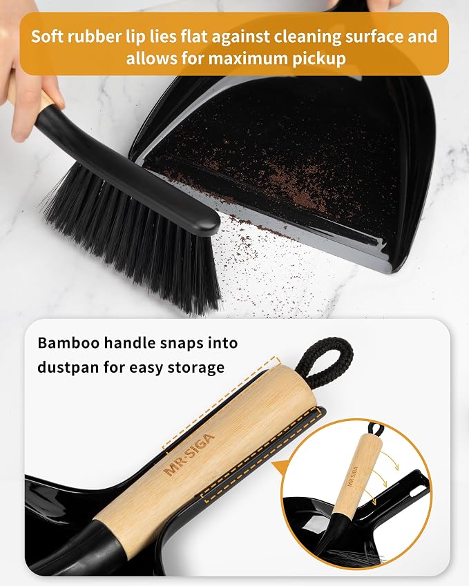 MR.SIGA Dustpan and Brush Set, Bamboo Handle, 1 Set | Handheld brush and - Image 3