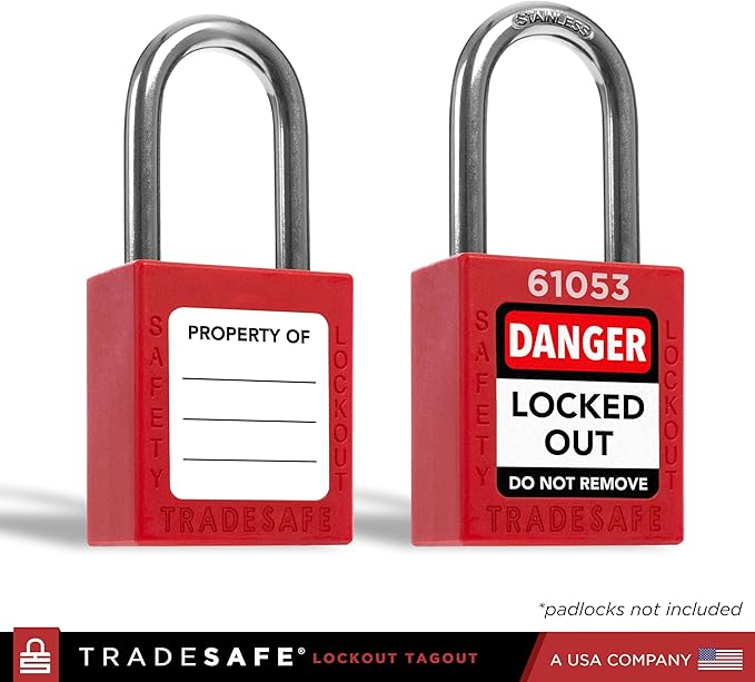 TRADESAFE Lockout Tagout Locks Label, 20 English Lock Out Tag Out Padlock Labels, Danger Locked Out Do Not Remove Loto Locks Stickers