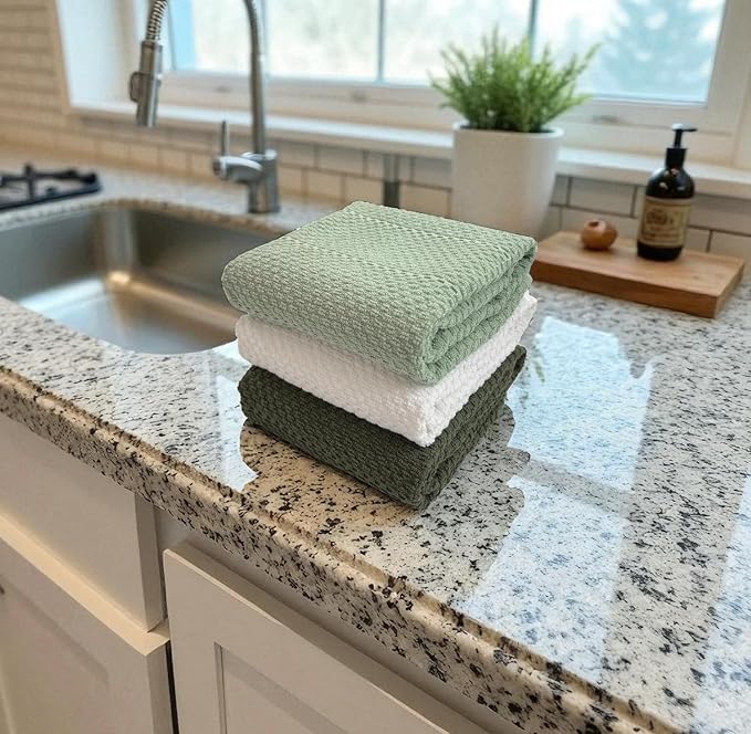 Sage White Dark Green Kitchen Dish Towels, 100% Cotton - Image 6
