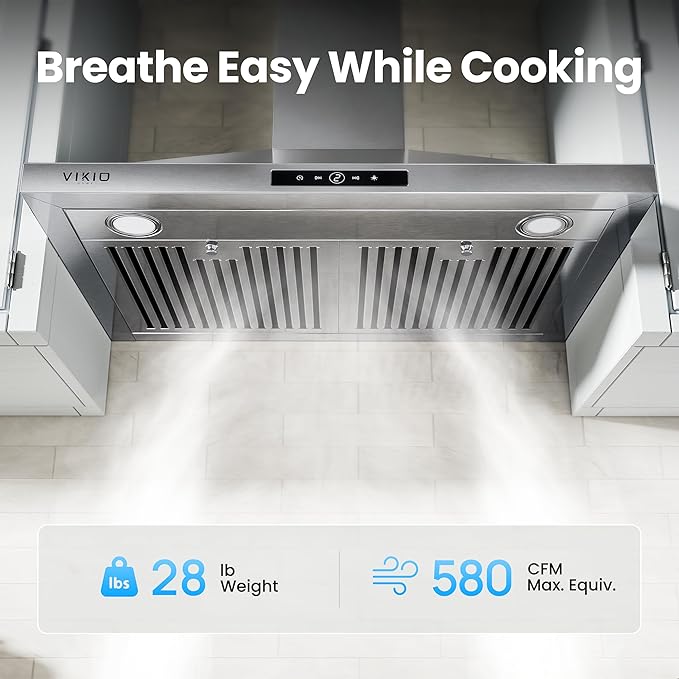 Wall Mount Range Hood 30 inch, 580 CFM, Ducted/Ductless Convertible, Stainless Steel Kitchen Vent Hood with 3-Speed Fan and LED Lights