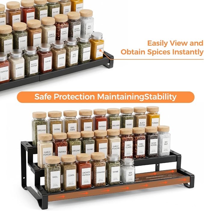 Spice Rack Organizer for Cabinet, 3-Tier Expandable 14.37"–26.02" Seasoning - Image 5