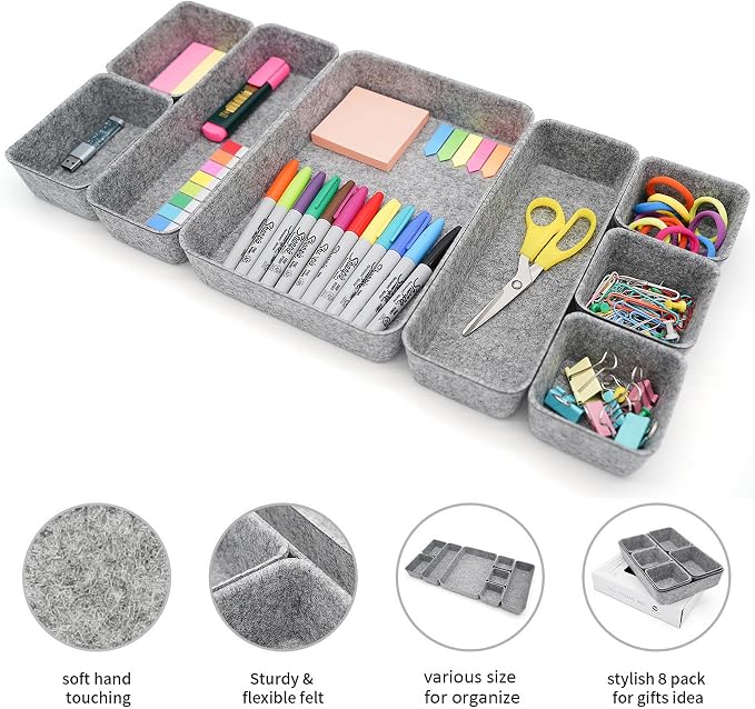 Desk Drawer organizers tray Felt storage bins aesthetics room décor - Image 5